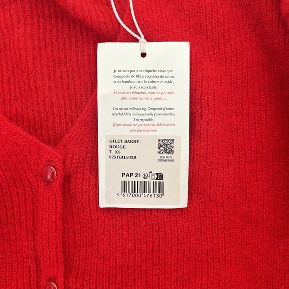 SEZANE - gilet Barry red cardigan - Picture 3 of 4